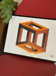 エッシャーKUBOIDEモチーフ ヴィンテージハンドペイントアート